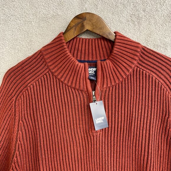 NEW Lands' End Drifter Men's XL Rust Red Cotton Sweater Ribbed Knit Pullover - Picture 11 of 12